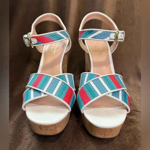 Kate Spade New York Grace Striped Raffia Platform Sandals 9B - Picture 2 of 9